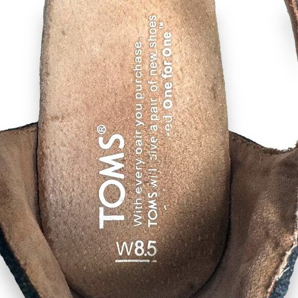 TOMS Black Canvas Open Toe Ankle Strap Wedge Heel Espadrille Sandals Size 8.5 - Picture 7 of 9